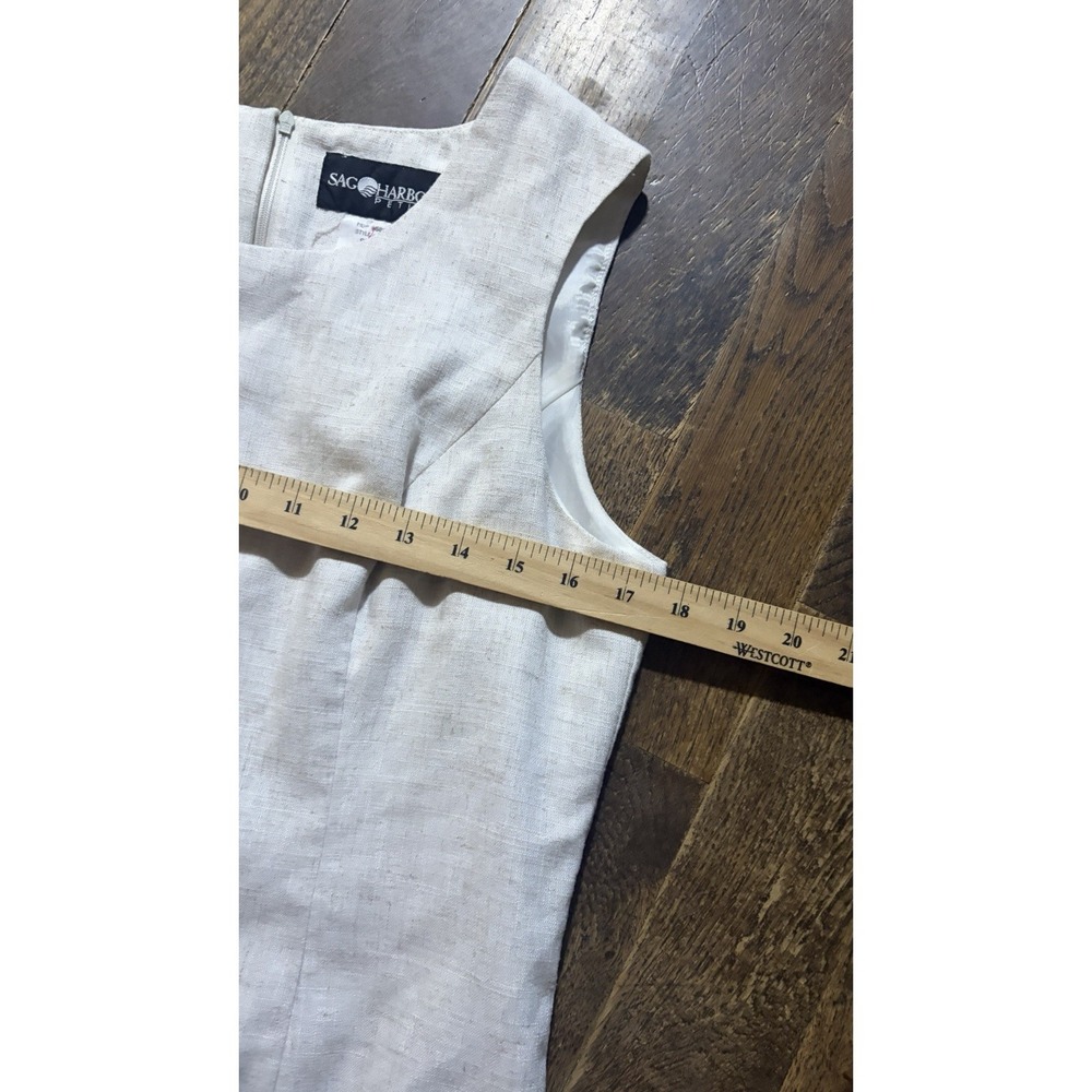 Vintage Sag Harbor Ivory Linen Blend Sleeveless Dress, Women's Size 12p Neutral - Picture 2 of 5